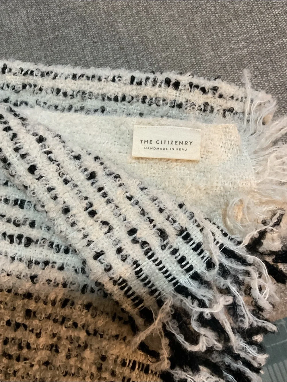 The Citizenry Charcoal Textured Woven Throw, handwoven in Peru, 89% Alpaca